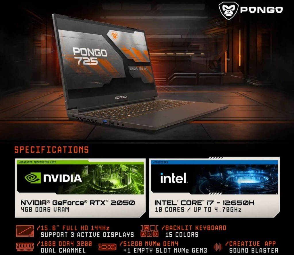 Pre Order Laptop Gaming Axioo PONGO 725 Dengan RTX 2050 Digelar