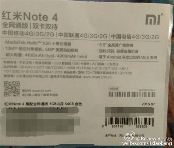 Redmi Note 4 RAM 3 GB 10 core