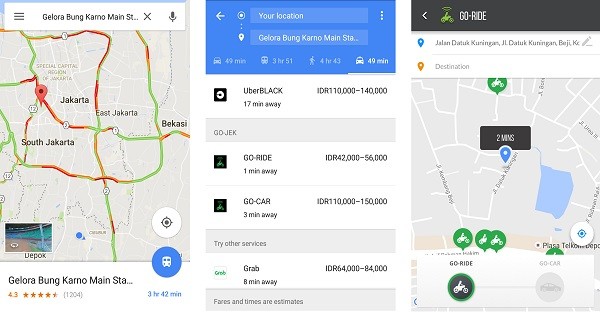 Google Maps-Gojek-Grab-Uber