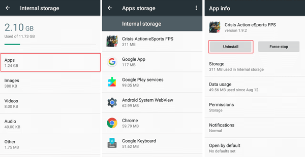 Penyimpanan Internal Android Penuh Uninstall App
