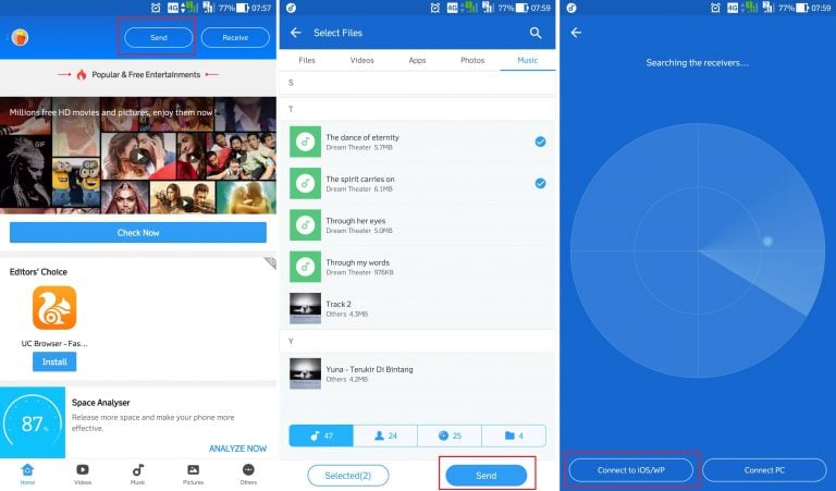 how to shareit from iphone to android