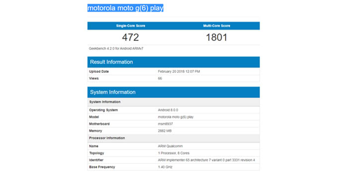 Moto G6 Play Geekbench