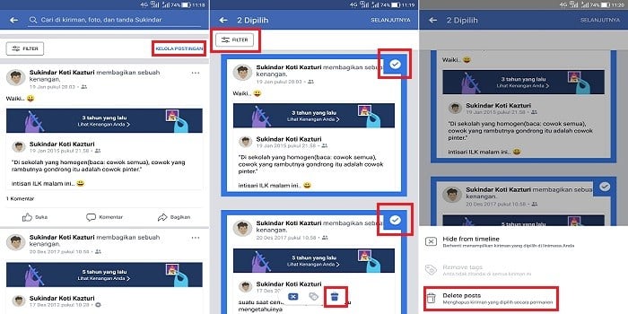 Cara menghapus semua status di facebook