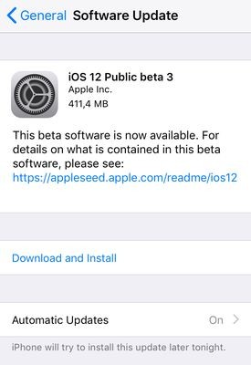 iOS 12 Public Beta 3