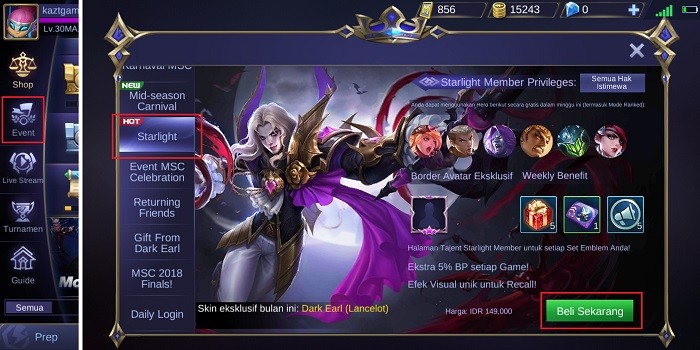 Starlight Member Mobile Legends - Cara Daftar