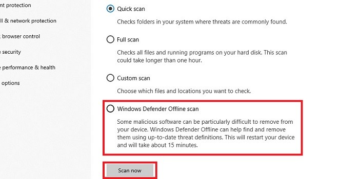 Scanning Offline di iWindows Defender