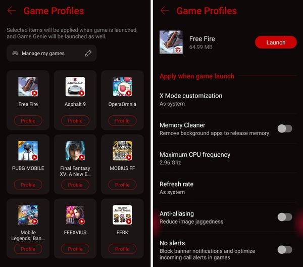 ROG Phone Game Genie Profiles