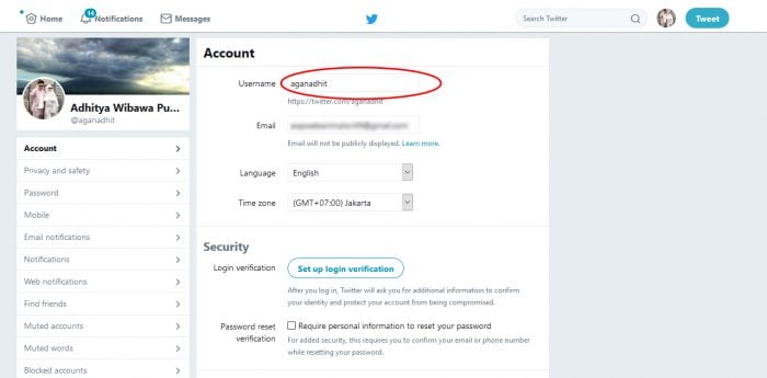 Change Twitter username via computer