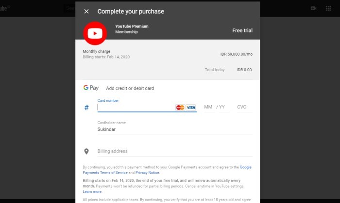 Cara Berlangganan YouTube Premium - Desktop