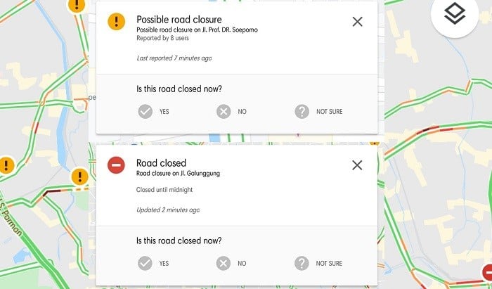 Detail penutupan jalan di Google Maps