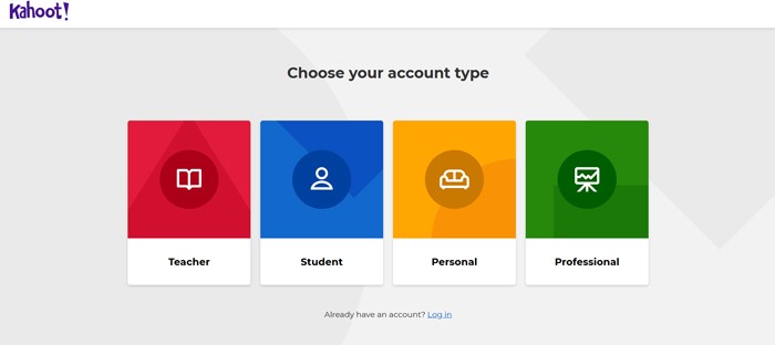 Kahoot Choose Account Type