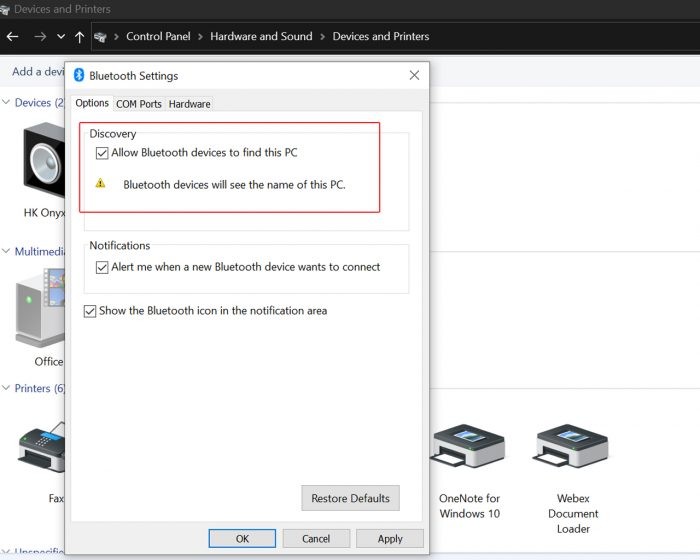 Windows 7 Bluetooth Settings 2