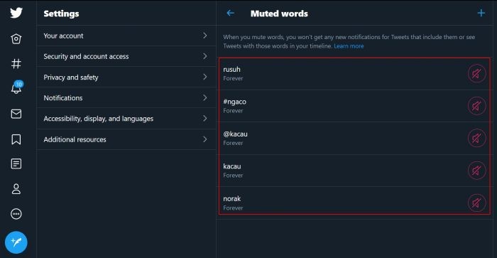 Twitter Add Mute Word List