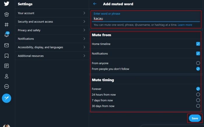 Twitter Mute Word Pilihan