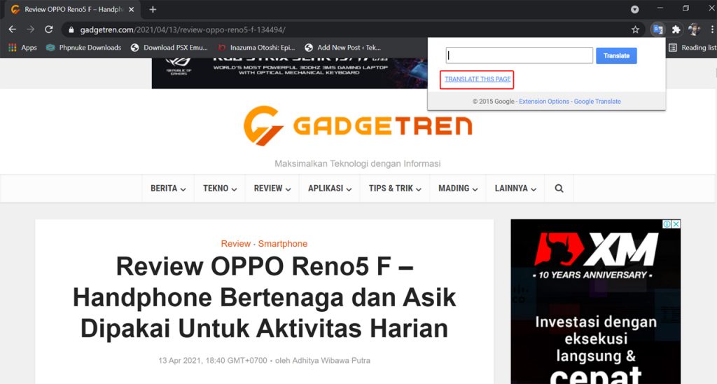 Cara Menggunakan Google Translate Extension di Google Chrome