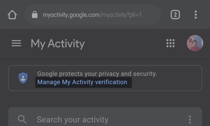 Sembunyikan Aktivitas Google 2