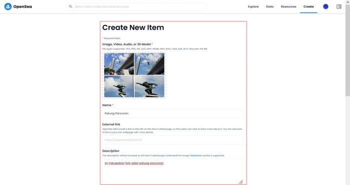 OpenSea Create New Item