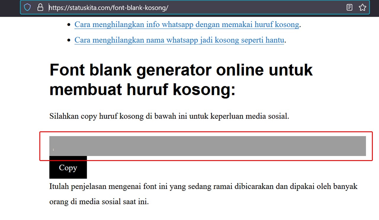 Font Blank Generator Komentar Kosong