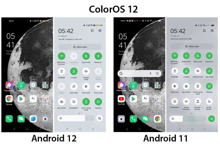 ColorOS 12 Android 12 vs 11