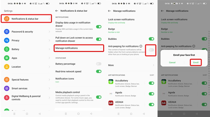 Anti Peeping for Notifications Reno7 Z 5G Settings