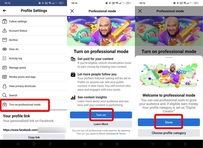 Facebook - Mode Profesional - App - 2