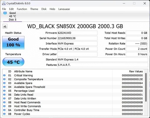 WD-BLACK SN850X NVMe SSD Info
