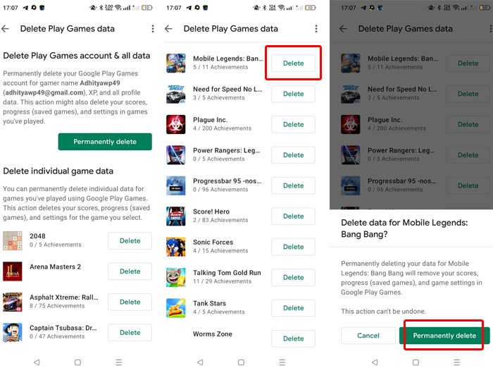Mobile Legends - Hapus akun permanen - Google Play Games 2