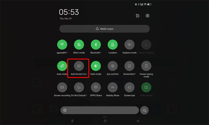 Multi Screen Connect - OPPO Pad Air- Quick Settings