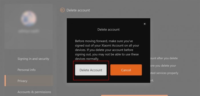 Xiaomi Delete Account - 3