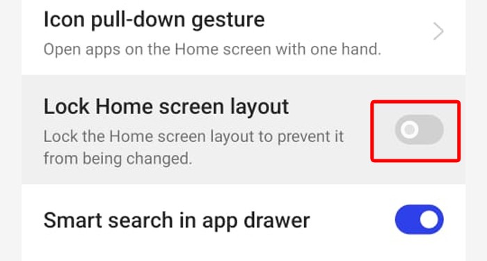 OPPO - Lock Layout - off toggle