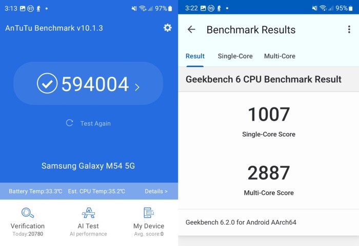 Samsung Galaxy M54 5G - Benchmark Performance