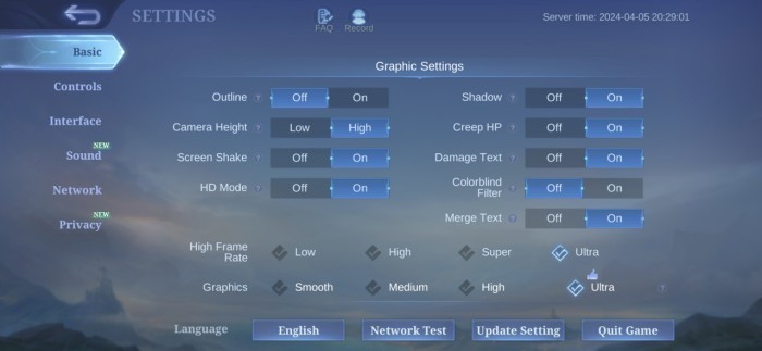 Samsung Galaxy A55 5G - Mobile Legends Settings