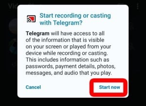 Nonton Bareng Telegram - Pengaturan - Start Recording Now