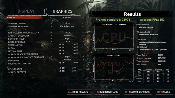 ASUS ROG Strix SCAR 17 G733PY Tomb Raider Highest Ray Tracing