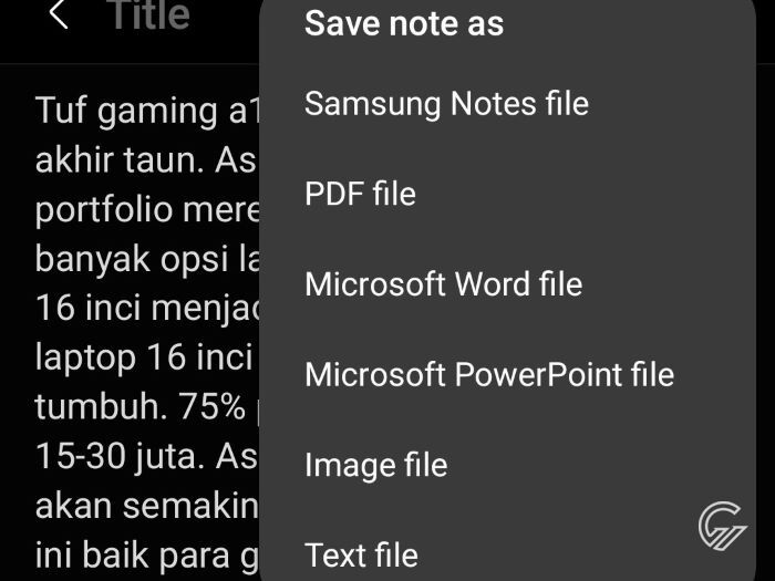 Cara Ekspor Samsung Notes Jadi Format File Lain