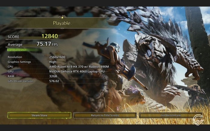 Review ASUS ROG Zephyrus G16 (GA605) Monster Hunter Wilds