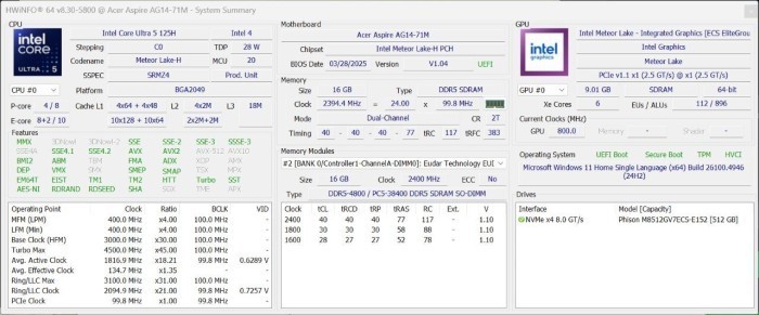 Review Acer Aspire Go 14 AI HWiNFO