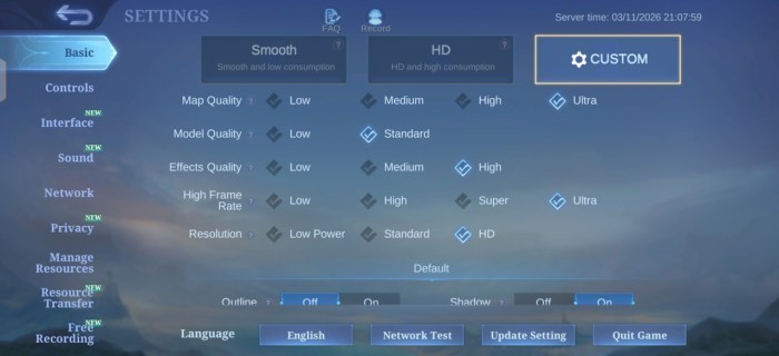 Infinix NOTE 60 - Mobile Legends Settings