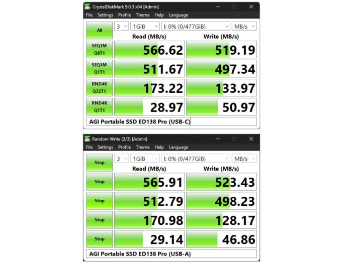 Review AGI Portable SSD ED138 Pro CrystalDiskMark