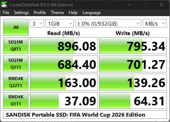 Review SANDISK Portable SSD E30 FIFA World Cup 2026 Edition 1TB (10)